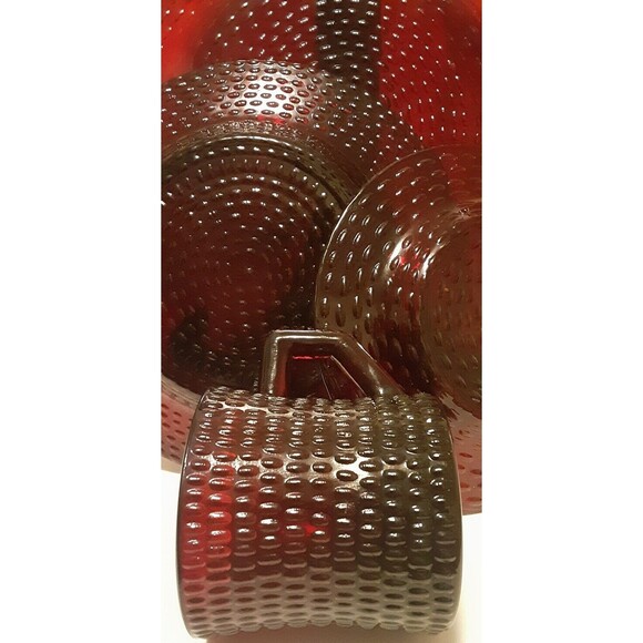 4pc Arcoroc Ruby Red "Elderberry Glass": Dinner, Salad, Bread, Cups UV Reactive - Picture 14 of 15
